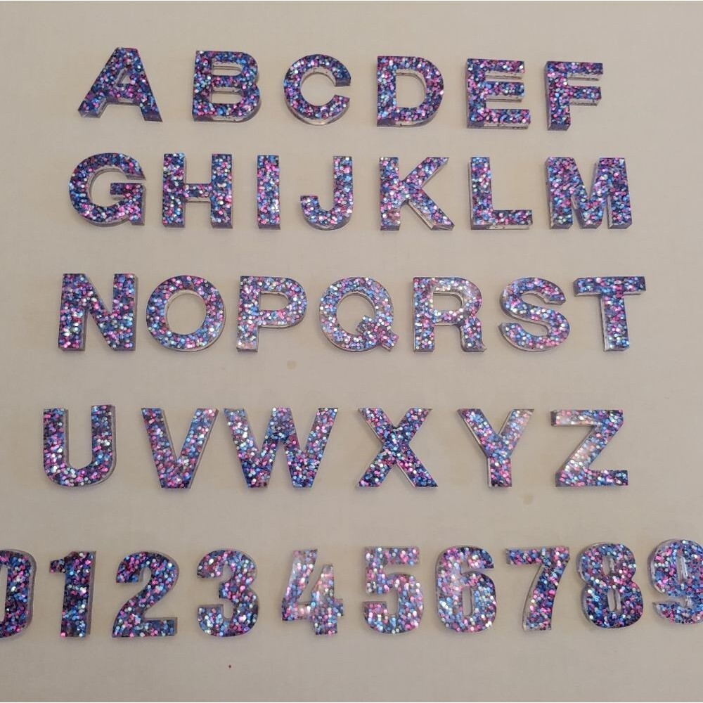 Alphabet & Number Set w/ Blue, Pink & Silver Glitt